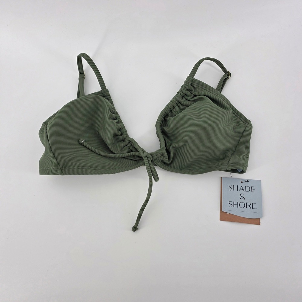 Shade & Shore Olive Green Ribbed Front Tie Bikini Top Size M NWT (713)